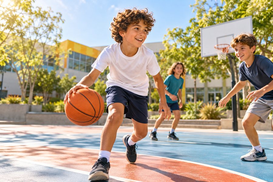Basketbol topuyla koşan çocuk